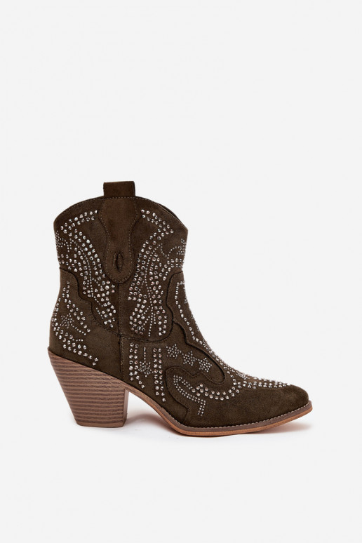 pašiltinti Moteriškas kaubojiško stiliaus aulinukai Su dekoracija chaki spalvos Lelira