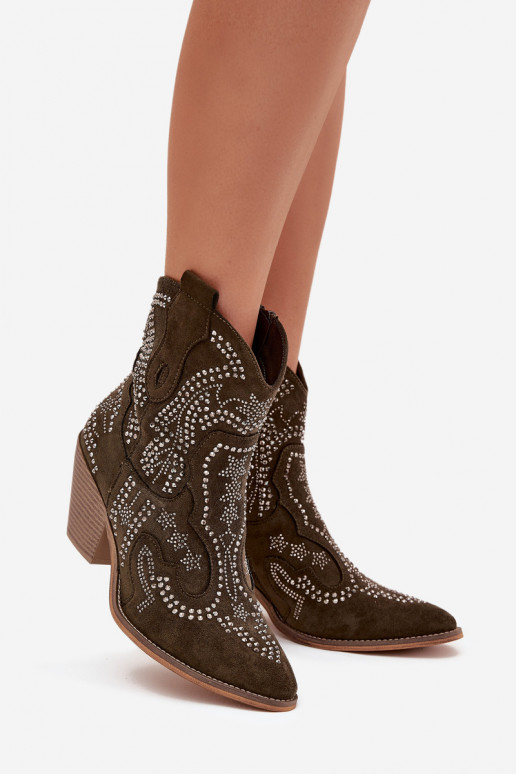 pašiltinti Moteriškas kaubojiško stiliaus aulinukai Su dekoracija chaki spalvos Lelira