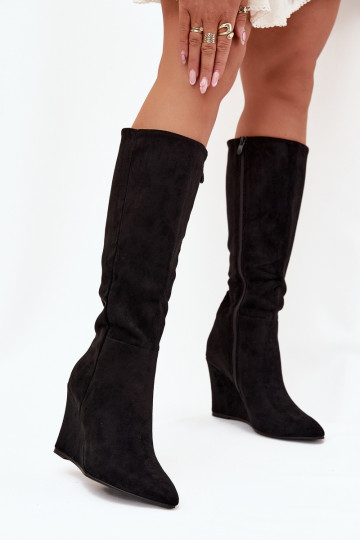 pašiltinti moteriški ilgaauliai batai Ant platformos juodos spalvos Rosina