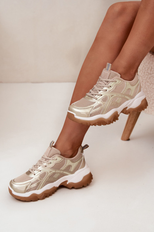 sportiniai bateliai Sneakers modelio batai Moteriškas Big Star SS274014 HI-POLY SYSTEM smėlio spalvos-aukso spalvos