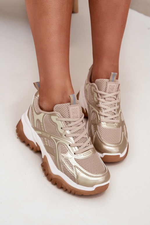 sportiniai bateliai Sneakers modelio batai Moteriškas Big Star SS274014 HI-POLY SYSTEM smėlio spalvos-aukso spalvos