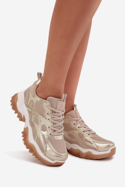 sportiniai bateliai Sneakers modelio batai Moteriškas Big Star SS274014 HI-POLY SYSTEM smėlio spalvos-aukso spalvos