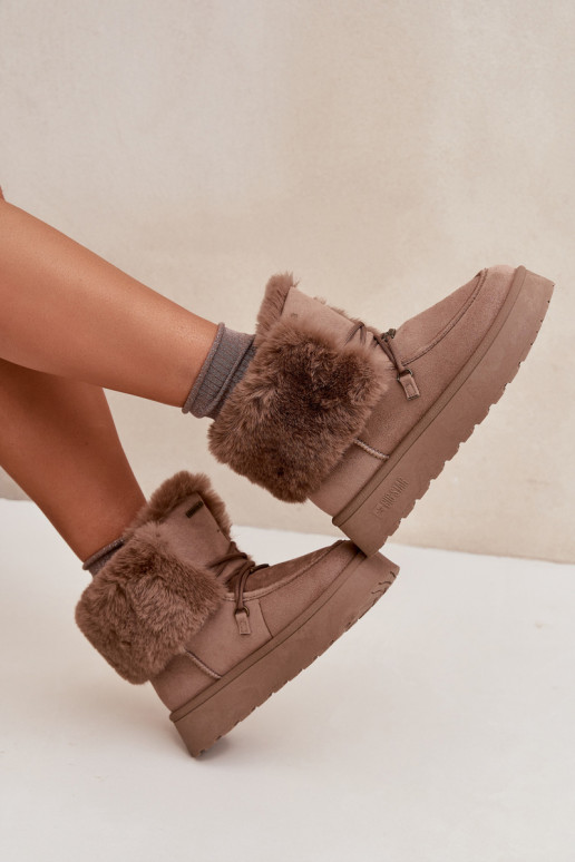 sniego batai Moteriškas su platforma su kailiuku I INiązaniem Big Star SS274114 smėlio spalvos