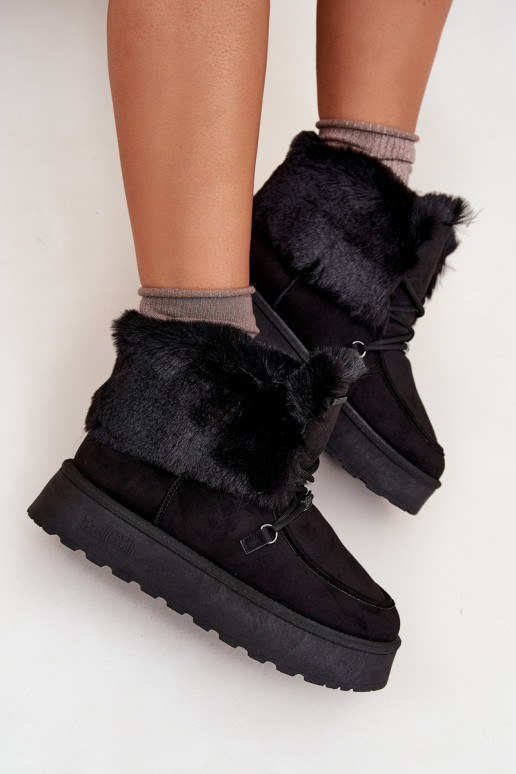 sniego batai Moteriškas su platforma su kailiuku I INiązaniem Big Star SS274113 juodos spalvos