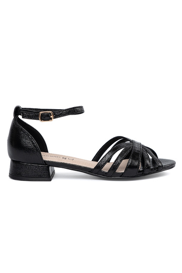 Elegantiško stiliaus juodos spalvos sandalai ant žemo kulno 2