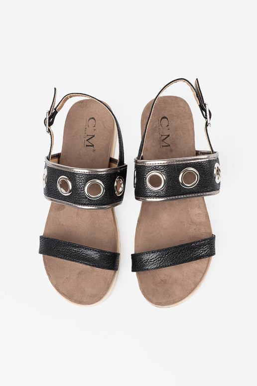 juodos spalvos sandalai z ozdobnymi metaloĮymi kółkami