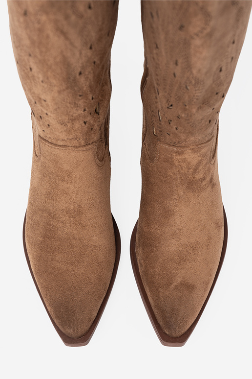 ilgaauliai batai przed kolano rudos spalvos ažūriniai