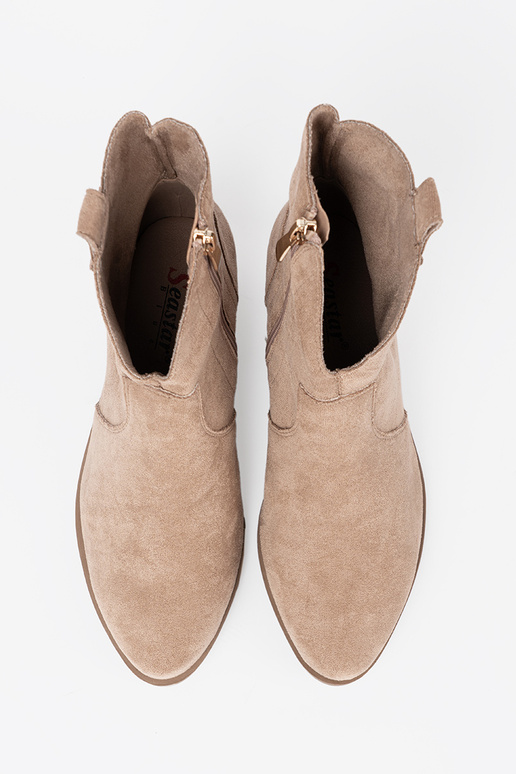 smėlio spalvos batai kaubojiški batai iš zomšos