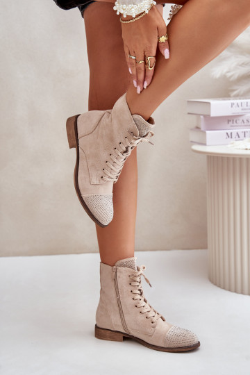 Dekoruotos Aulinukai su plačiais kulniukais iš eko zomšosoĮe pašiltinti dramblio kaulo spalvos Ellieo