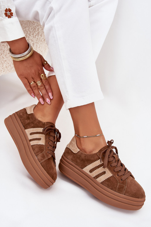 Sneakers modelio batai Moteriškas su platformasuĮjungtaturalnego iš zomšosu rudos spalvos Eldira Sneakers modelio batai Moteriškas su platformasuĮjungtaturalnego iš zomšosu rudos spalvos Eldira