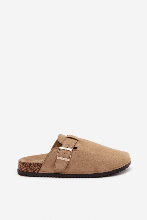 Šlepetės Klumpės Moteriškas su platforma su aukso spalvos sagtimis Big Star SS274738 smėlio spalvos