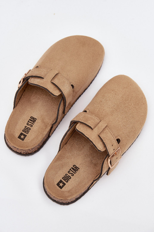 Šlepetės Klumpės Moteriškas su platforma su aukso spalvos sagtimis Big Star SS274738 smėlio spalvos