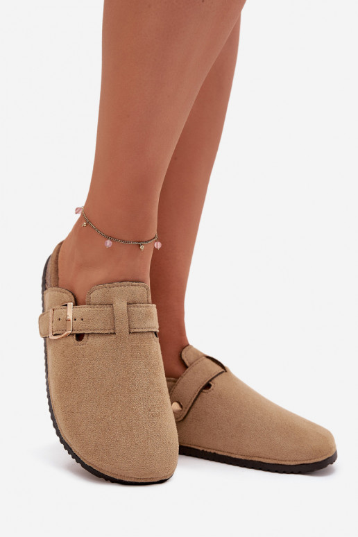 Šlepetės Klumpės Moteriškas su platforma su aukso spalvos sagtimis Big Star SS274738 smėlio spalvos