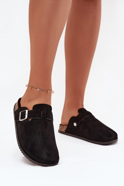 Šlepetės Klumpės Moteriškas su platforma sidabro spalvos su sagtimis Big Star SS274736 juodos spalvos