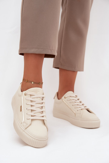 Moteriškas Sneakers modelio batai iš eko odos Big Star SS274027 smėlio spalvos-aukso spalvos 2