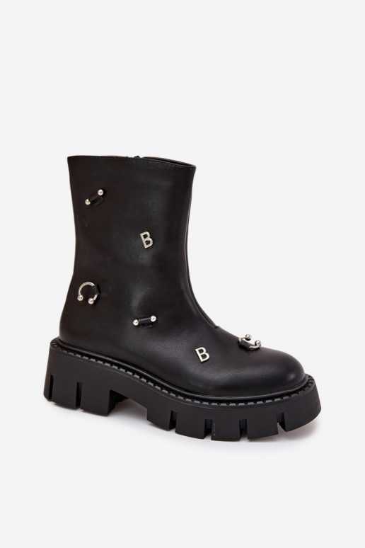 pašiltinti Moteriški aulinukai Į Pilį su gražiomis detalėmis juodos spalvos Thavira