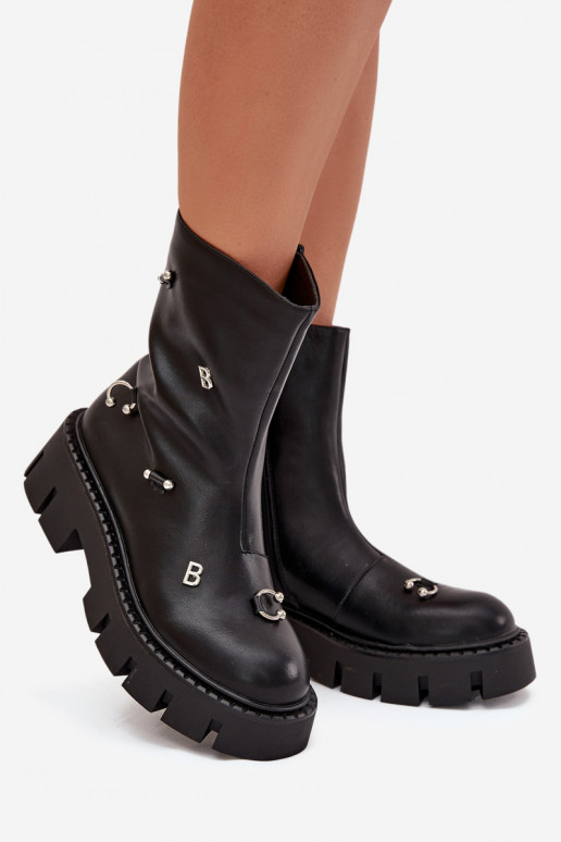 pašiltinti Moteriški aulinukai Į Pilį su gražiomis detalėmis juodos spalvos Thavira