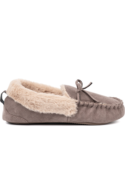 smėlio spalvos kapcie su lanku i puszystym Įnętrzem typu mokasinai