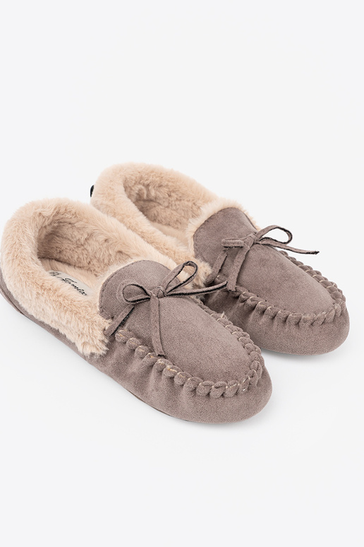 smėlio spalvos kapcie su lanku i puszystym Įnętrzem typu mokasinai