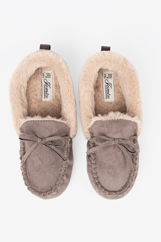 smėlio spalvos kapcie su lanku i puszystym Įnętrzem typu mokasinai