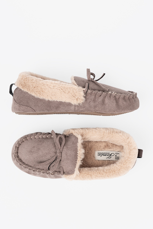 smėlio spalvos kapcie su lanku i puszystym Įnętrzem typu mokasinai
