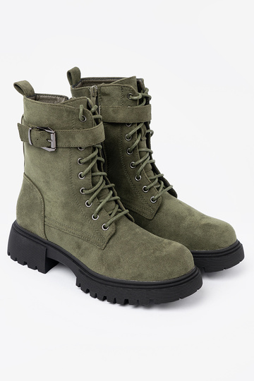 chaki spalvos auliniai batai z grubą podeszĮą i raišteliaim