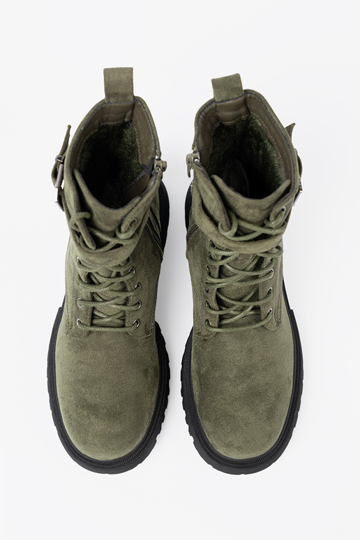 chaki spalvos auliniai batai z grubą podeszĮą i raišteliaim