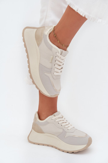 Pašiltinti dramblio kaulo spalvos moteriški sneakers stiliaus batai su platforma Big Star SS274008 HI-POLY SYSTEM
