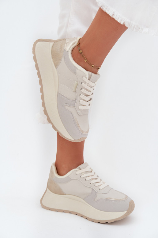 pašiltinti Sneakers modelio batai Moteriškas su platforma Big Star SS274008 HI-POLY SYSTEM dramblio kaulo spalvos