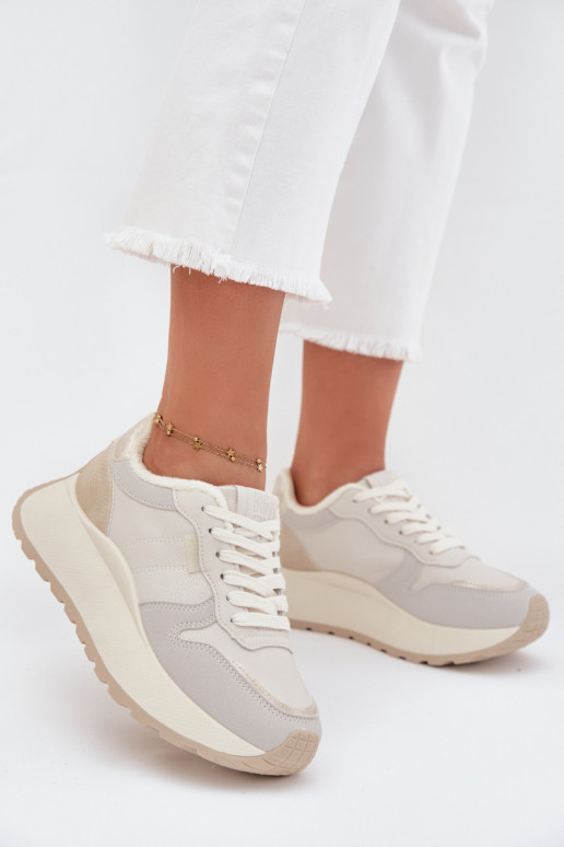 pašiltinti Sneakers modelio batai Moteriškas su platforma Big Star SS274008 HI-POLY SYSTEM dramblio kaulo spalvos