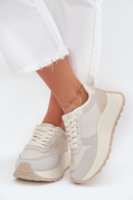 pašiltinti Sneakers modelio batai Moteriškas su platforma Big Star SS274008 HI-POLY SYSTEM dramblio kaulo spalvos