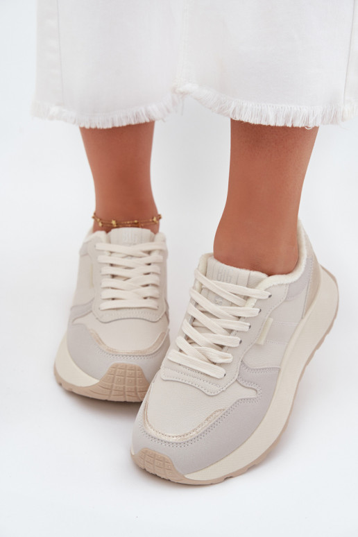 pašiltinti Sneakers modelio batai Moteriškas su platforma Big Star SS274008 HI-POLY SYSTEM dramblio kaulo spalvos