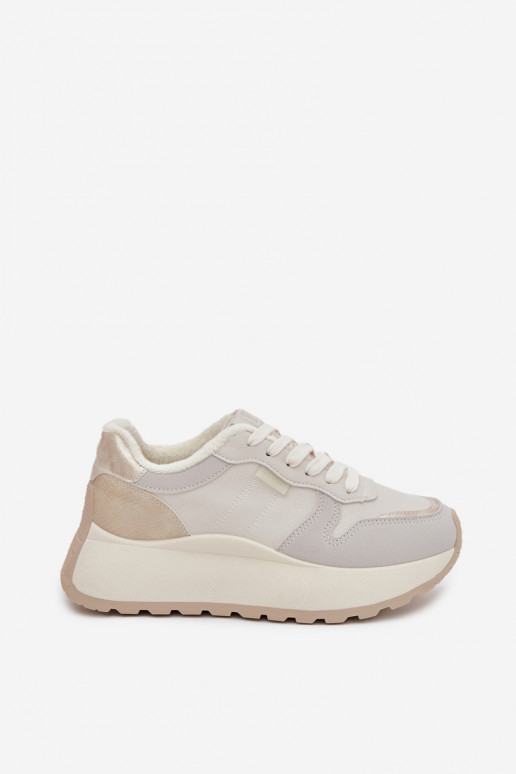 pašiltinti Sneakers modelio batai Moteriškas su platforma Big Star SS274008 HI-POLY SYSTEM dramblio kaulo spalvos