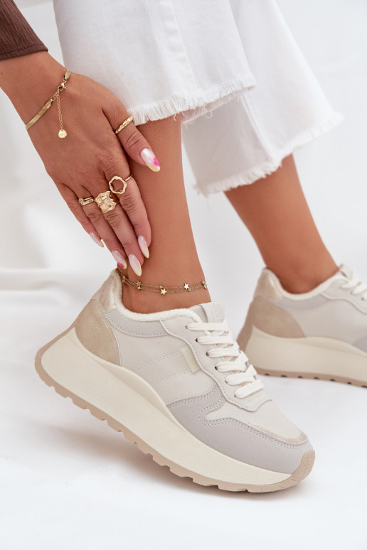 pašiltinti Sneakers modelio batai Moteriškas su platforma Big Star SS274008 HI-POLY SYSTEM dramblio kaulo spalvos