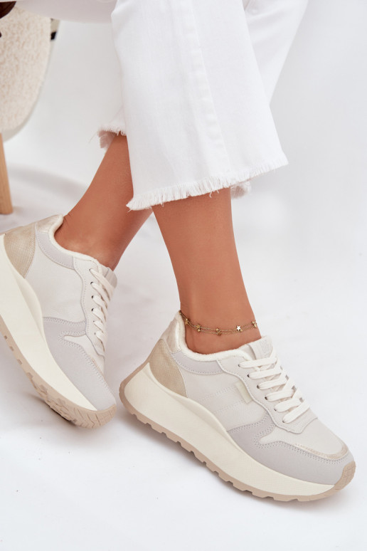 pašiltinti Sneakers modelio batai Moteriškas su platforma Big Star SS274008 HI-POLY SYSTEM dramblio kaulo spalvos