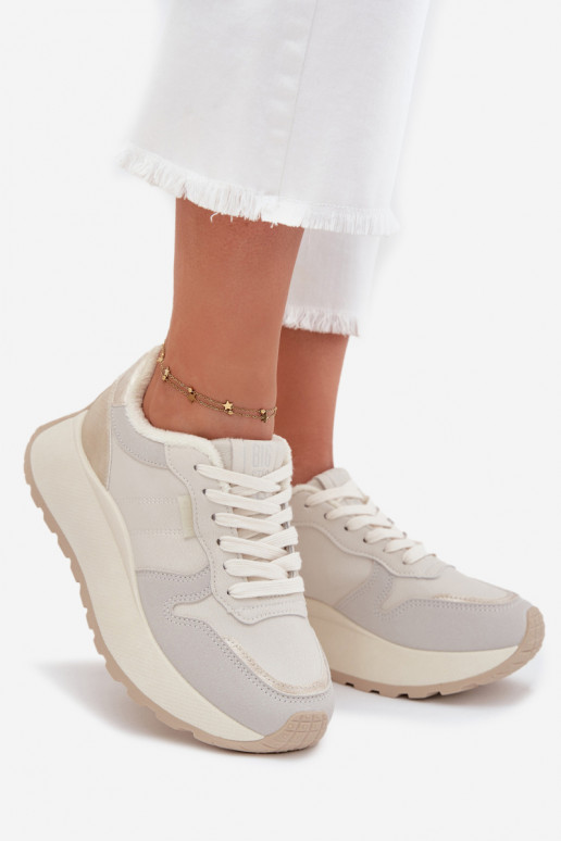 pašiltinti Sneakers modelio batai Moteriškas su platforma Big Star SS274008 HI-POLY SYSTEM dramblio kaulo spalvos