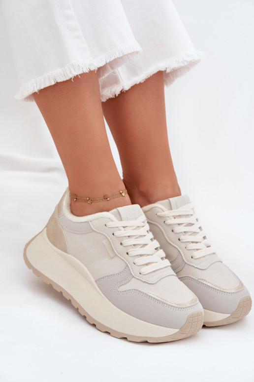 pašiltinti Sneakers modelio batai Moteriškas su platforma Big Star SS274008 HI-POLY SYSTEM dramblio kaulo spalvos