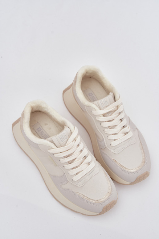 pašiltinti Sneakers modelio batai Moteriškas su platforma Big Star SS274008 HI-POLY SYSTEM dramblio kaulo spalvos