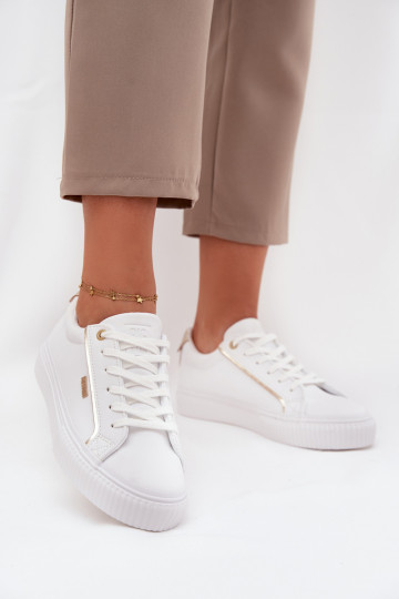 Moteriškas Sneakers modelio batai iš eko odos Big Star SS274026 Baltos-aukso spalvos