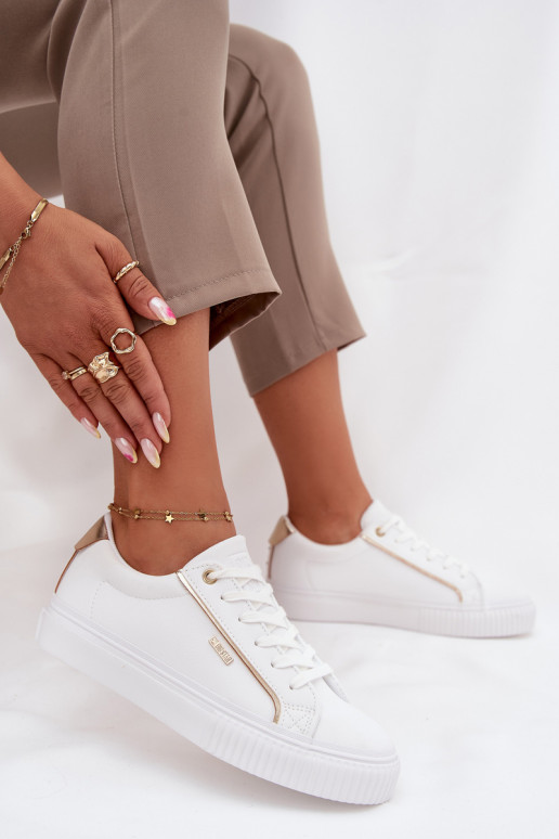Moteriškas Sneakers modelio batai iš eko odos Big Star SS274026 Baltos-aukso spalvos