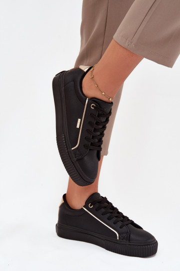 Moteriški juodos ir aukso spalvos sneakers stiliaus batai iš dirbtinės odos Big Star SS274025
