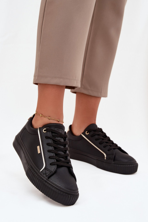 Moteriškas Sneakers modelio batai iš eko odos Big Star SS274025 Juodos ir-aukso spalvos Moteriškas Sneakers modelio batai iš eko odos Big Star SS274025 Juodos ir-aukso spalvos