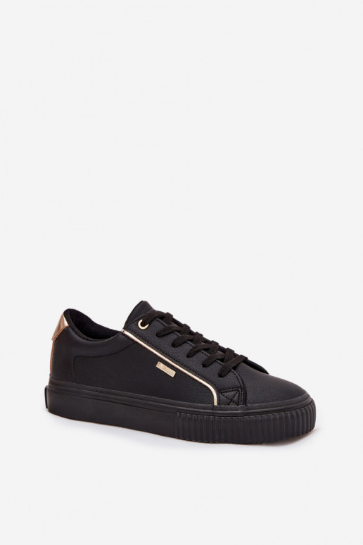Moteriški juodos ir aukso spalvos sneakers stiliaus batai iš dirbtinės odos Big Star SS274025