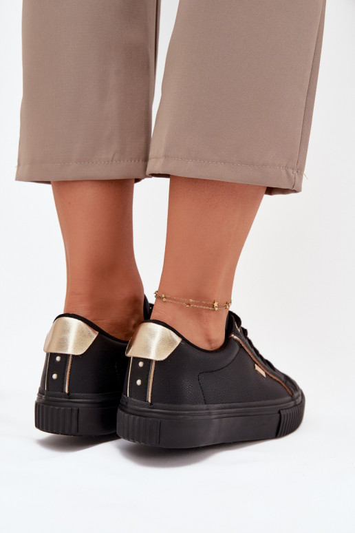 Moteriški juodos ir aukso spalvos sneakers stiliaus batai iš dirbtinės odos Big Star SS274025