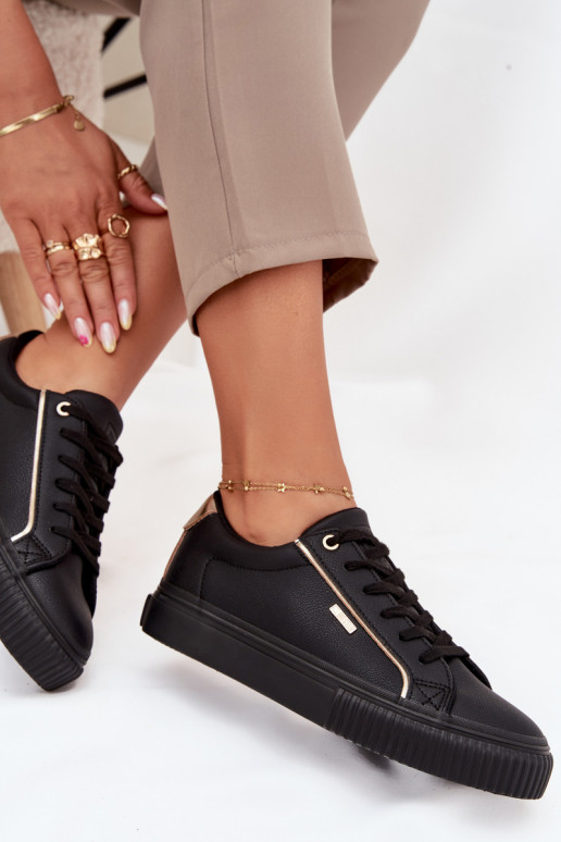 Moteriški juodos ir aukso spalvos sneakers stiliaus batai iš dirbtinės odos Big Star SS274025