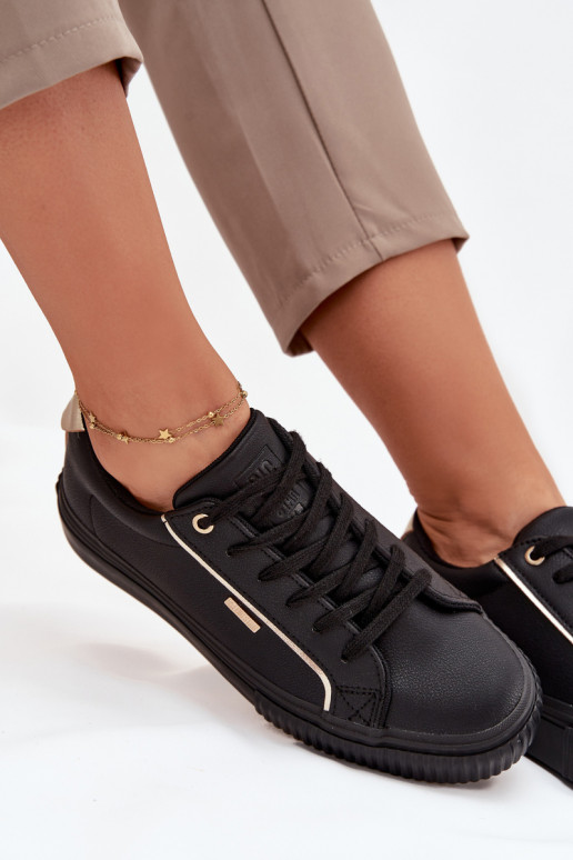 Moteriški juodos ir aukso spalvos sneakers stiliaus batai iš dirbtinės odos Big Star SS274025