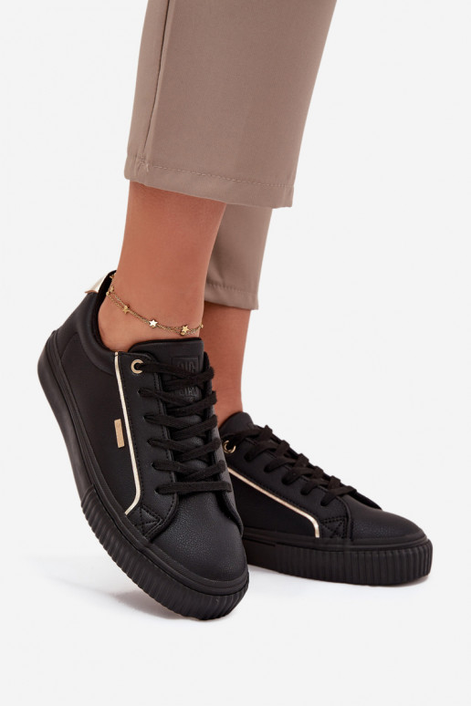 Moteriški juodos ir aukso spalvos sneakers stiliaus batai iš dirbtinės odos Big Star SS274025