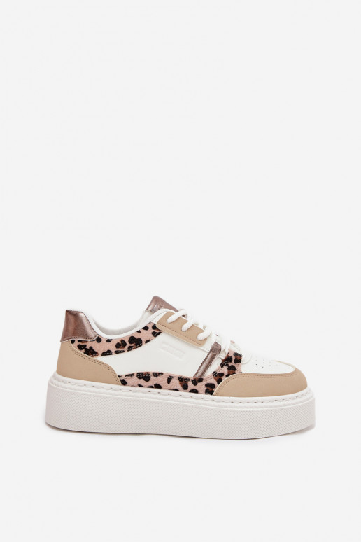 Moteriškas Sneakers modelio batai su platforma Big Star SS274357 su leopardo kailio raštais Baltos-smėlio spalvos