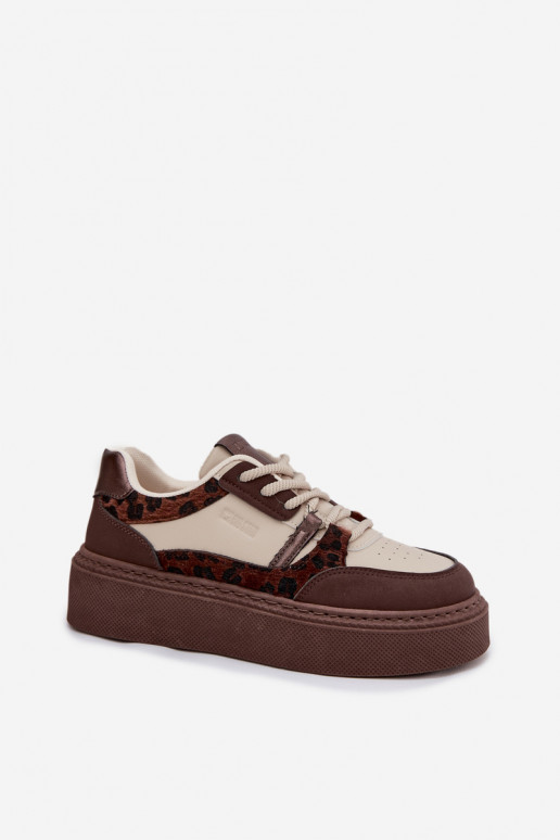 Moteriškas Sneakers modelio batai su platforma Big Star SS274356 su leopardo kailio raštais rudos-smėlio spalvos Moteriškas Sneakers modelio batai su platforma Big Star SS274356 su leopardo kailio raštais rudos-smėlio spalvos