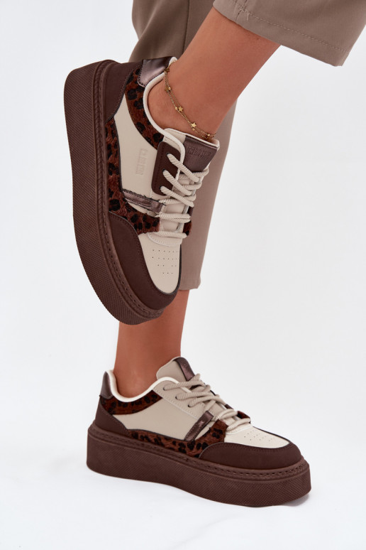 Moteriškas Sneakers modelio batai su platforma Big Star SS274356 su leopardo kailio raštais rudos-smėlio spalvos Moteriškas Sneakers modelio batai su platforma Big Star SS274356 su leopardo kailio raštais rudos-smėlio spalvos